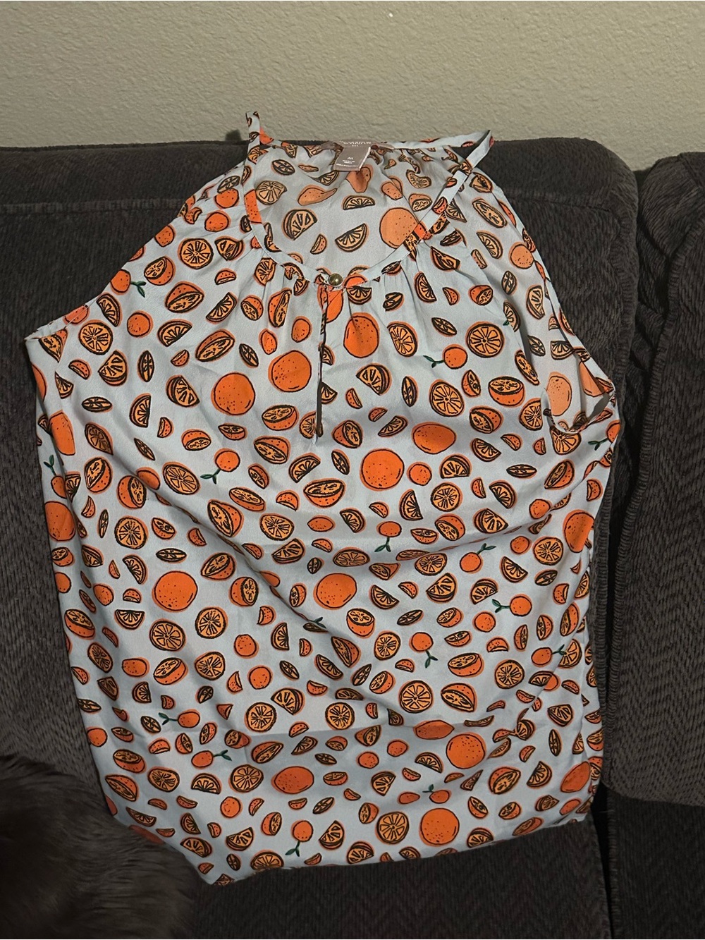 Banana Republic White Sleeveless Top with Orange Citrus Print